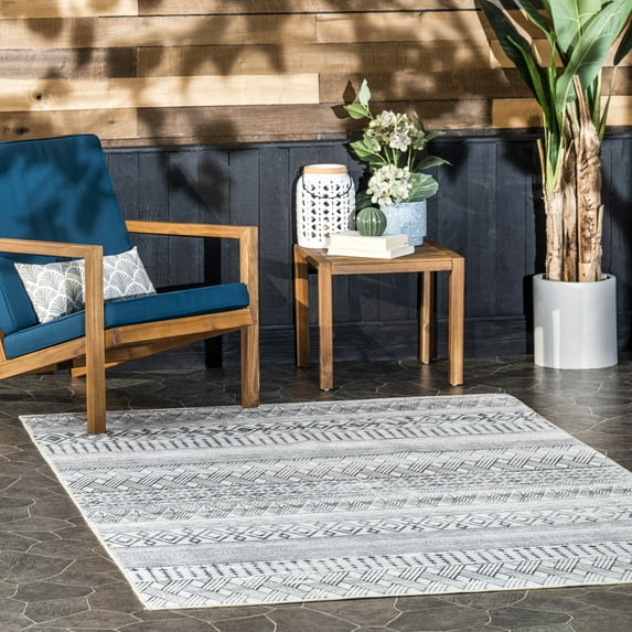 nuLOOM Codi Moroccan Banded Machine Washable Indoor/Outdoor Area Rug, 5' x 8', Green