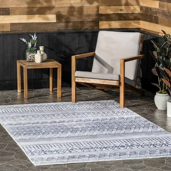 nuLOOM Codi Moroccan Banded Machine Washable Indoor/Outdoor Area Rug, 8' x 10', Blue
