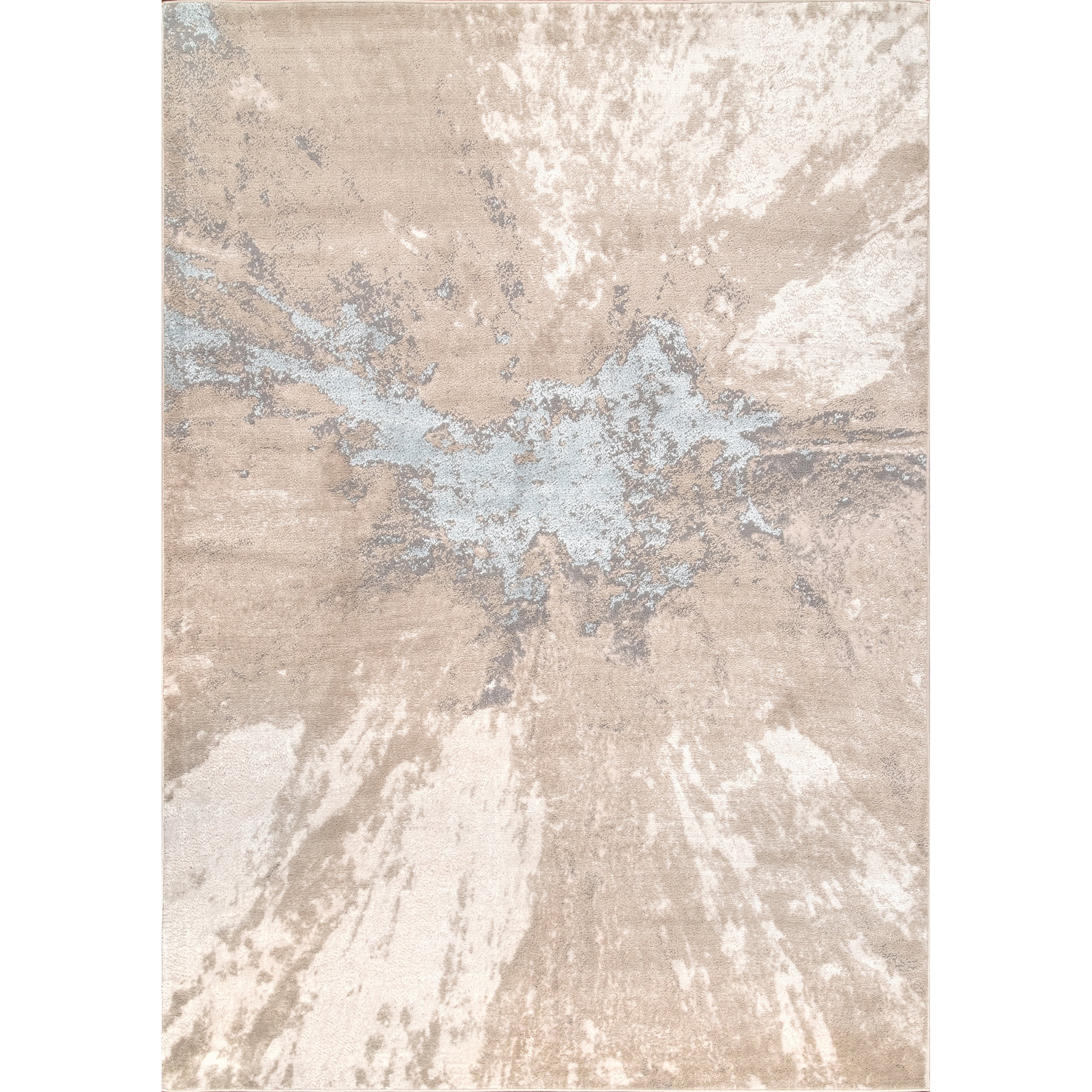 Beige and Gray Abstract Synthetic Rectangular Area Rug