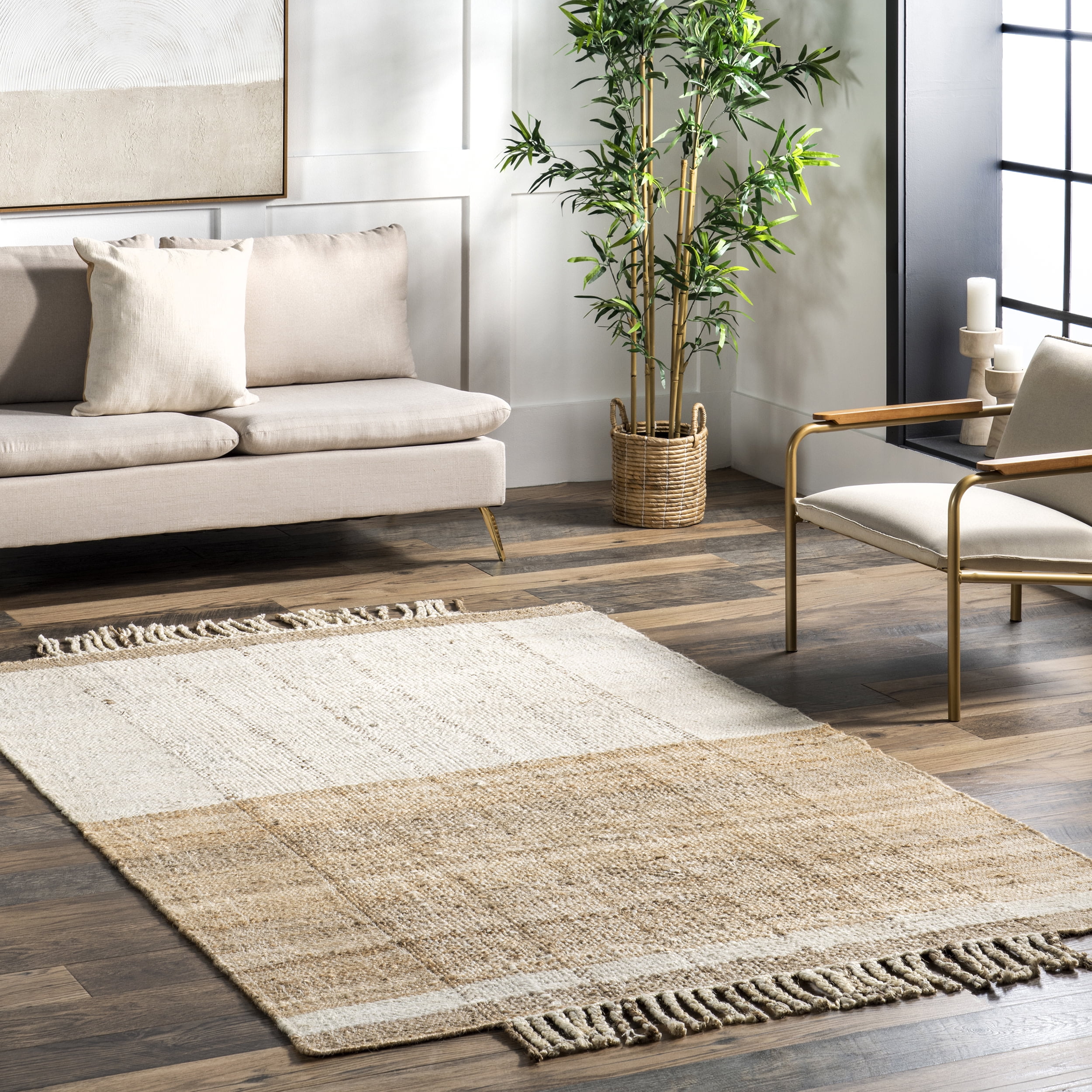 nuLOOM Cornelia Striped Jute Tassel Area Rug, 5' x 8', Natural
