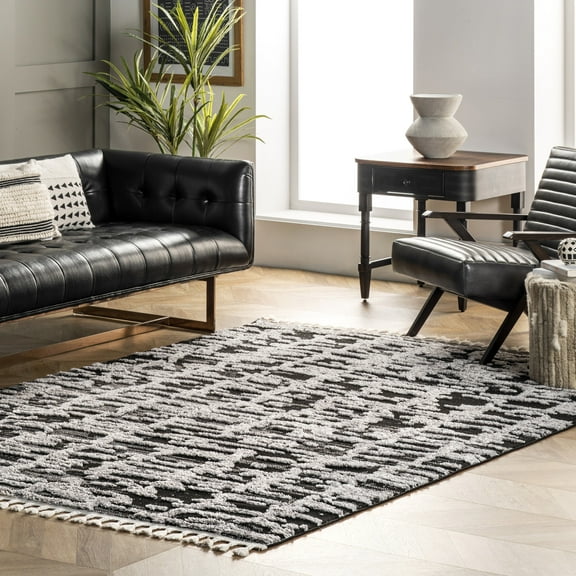 nuLOOM Cosette Abstract High Low Textured Tassel Area Rug, 4' x 6', Cosette Light Grey