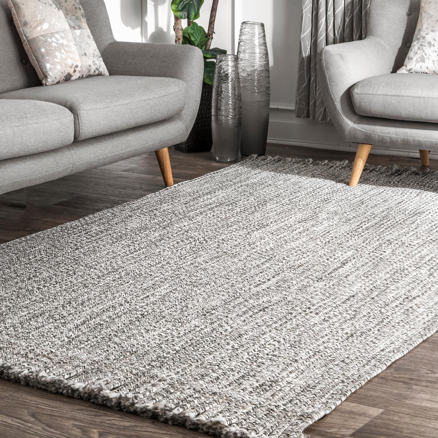Salt and Pepper Braided Reversible Synthetic 4' x 6' Area Rug