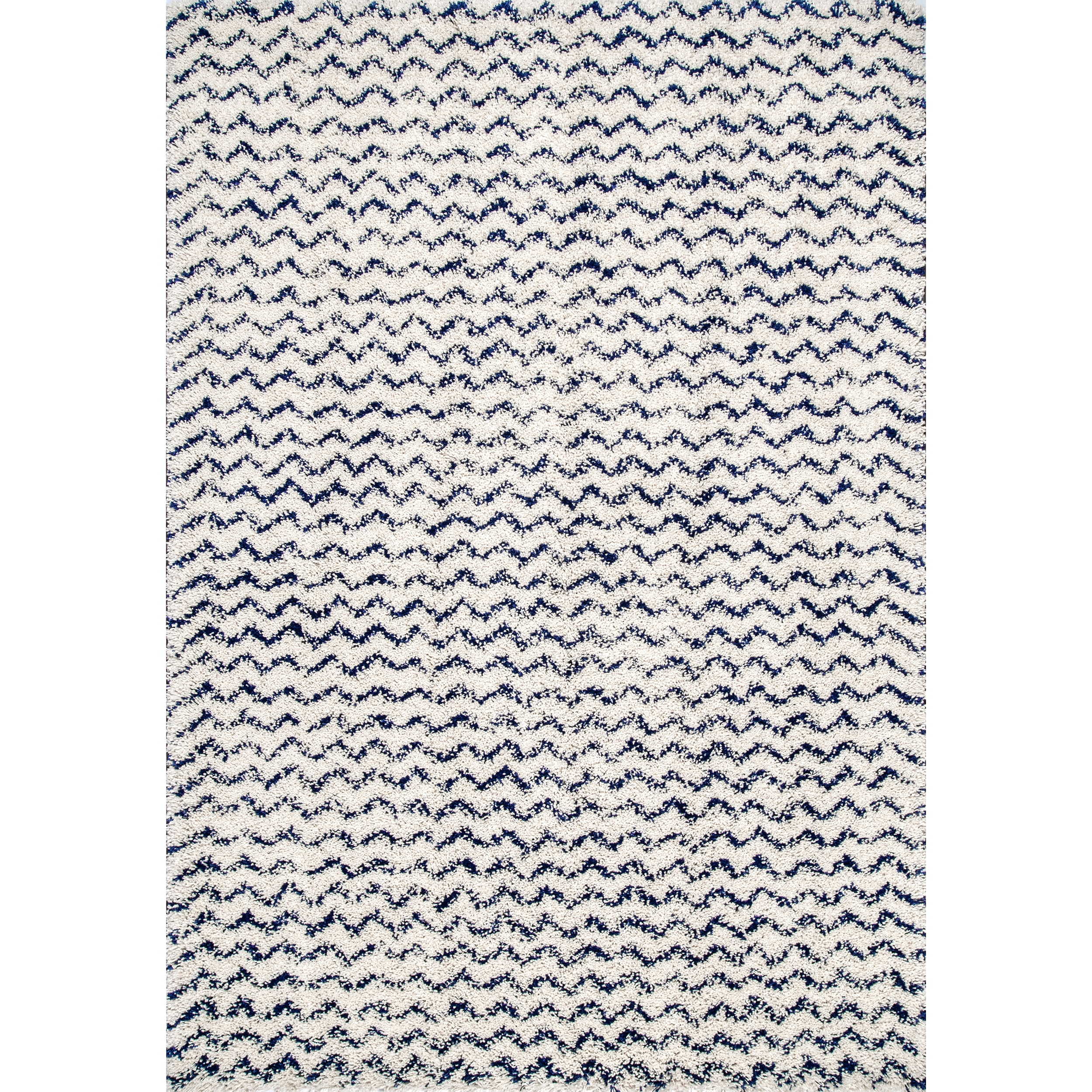 Navy Spot Chevron 4' x 6' Washable Shag Area Rug