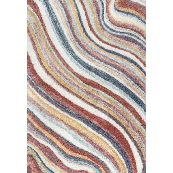 nuLOOM Cynthia Cozy Shaggy Wavy Stripes Area Rug, 7' 10" x 10', Rust