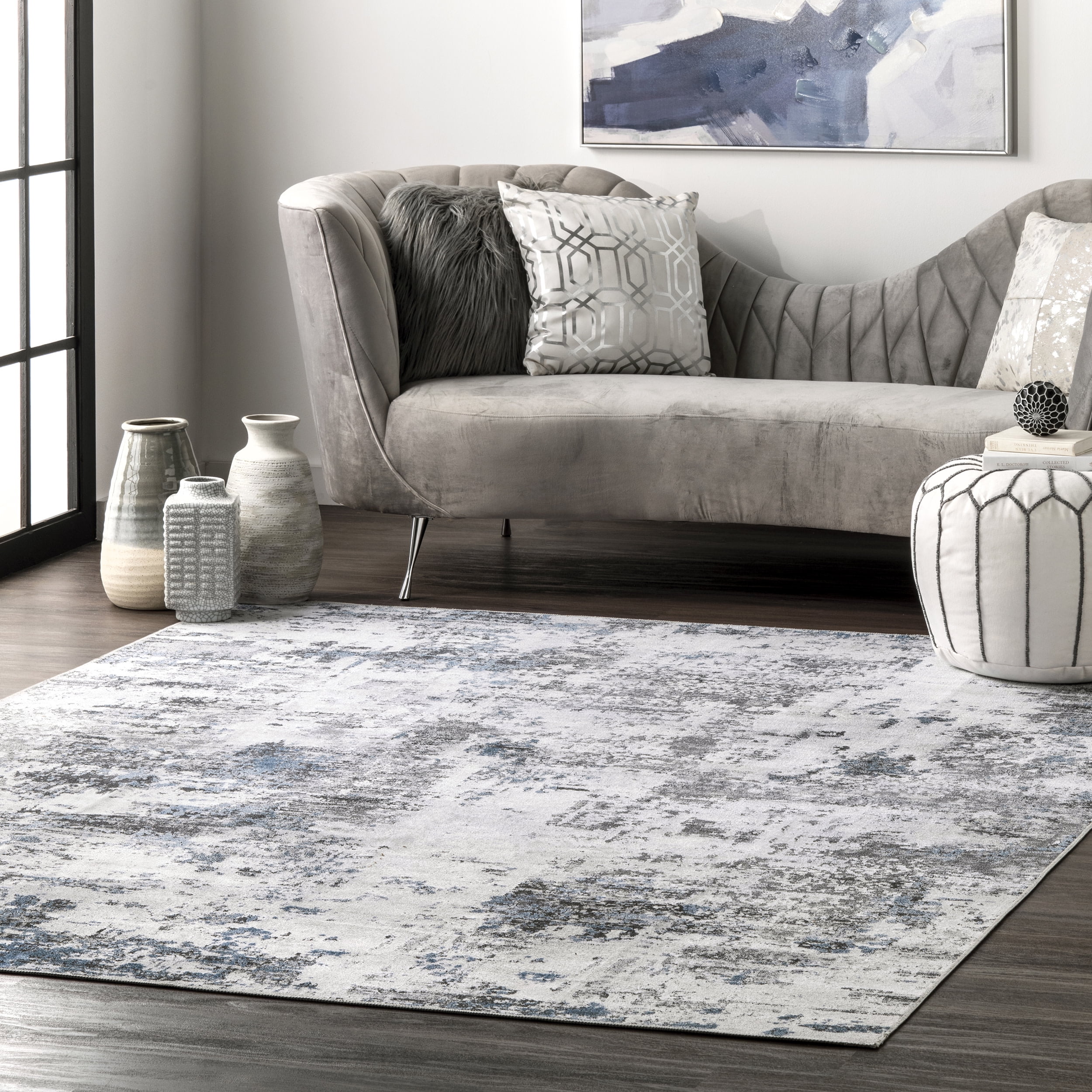 nuLOOM Mitzi Abstract Lines Machine Washable Area Rug - Grey - 8x10 Feet