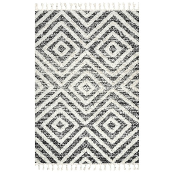 nuLOOM Dani High Low Soft Shaggy Abstract Diamond Tassel Area Rug, 4' x 6', Grey