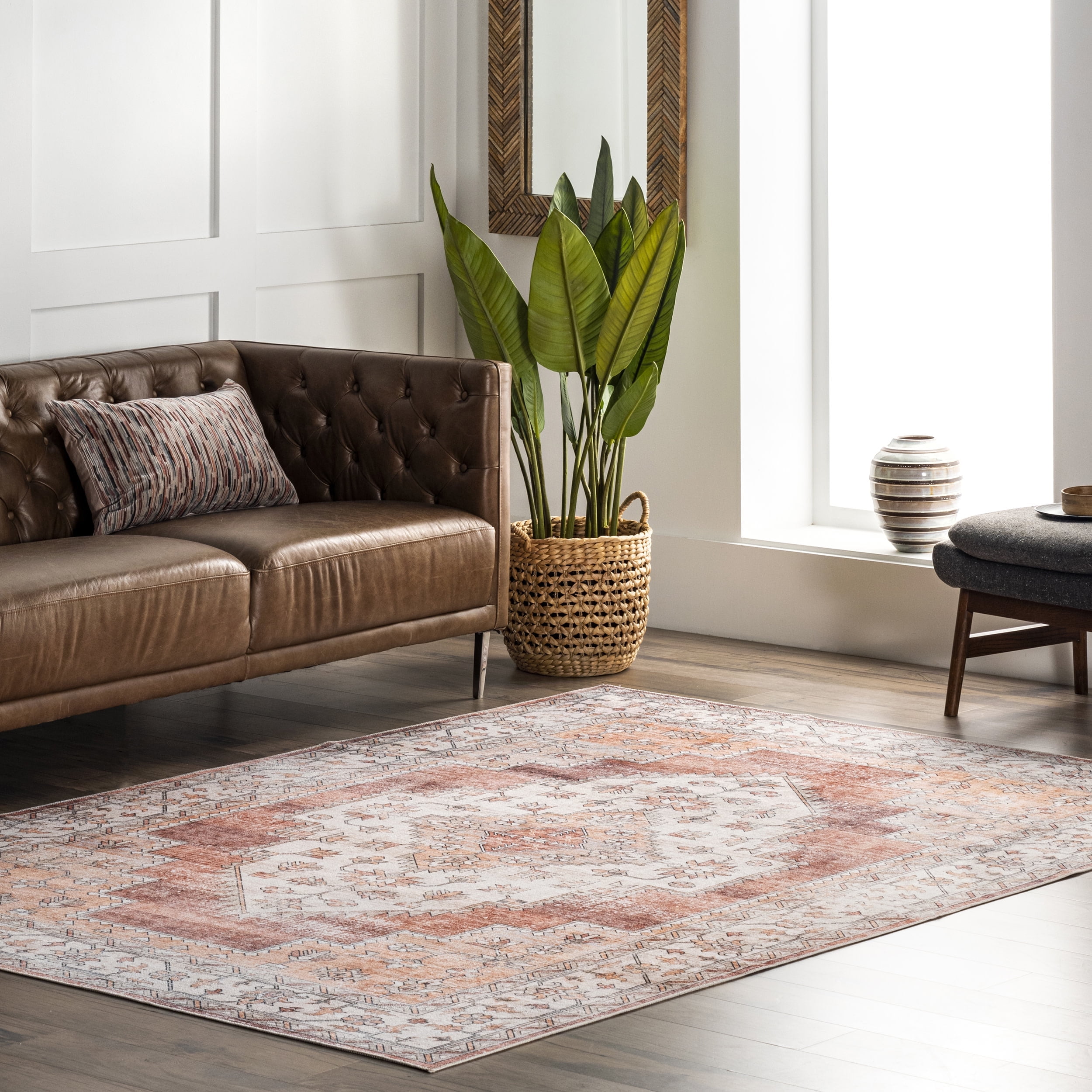 nuLOOM Dania Machine Washable Medallion Area Rug, 8' x 10', Rust