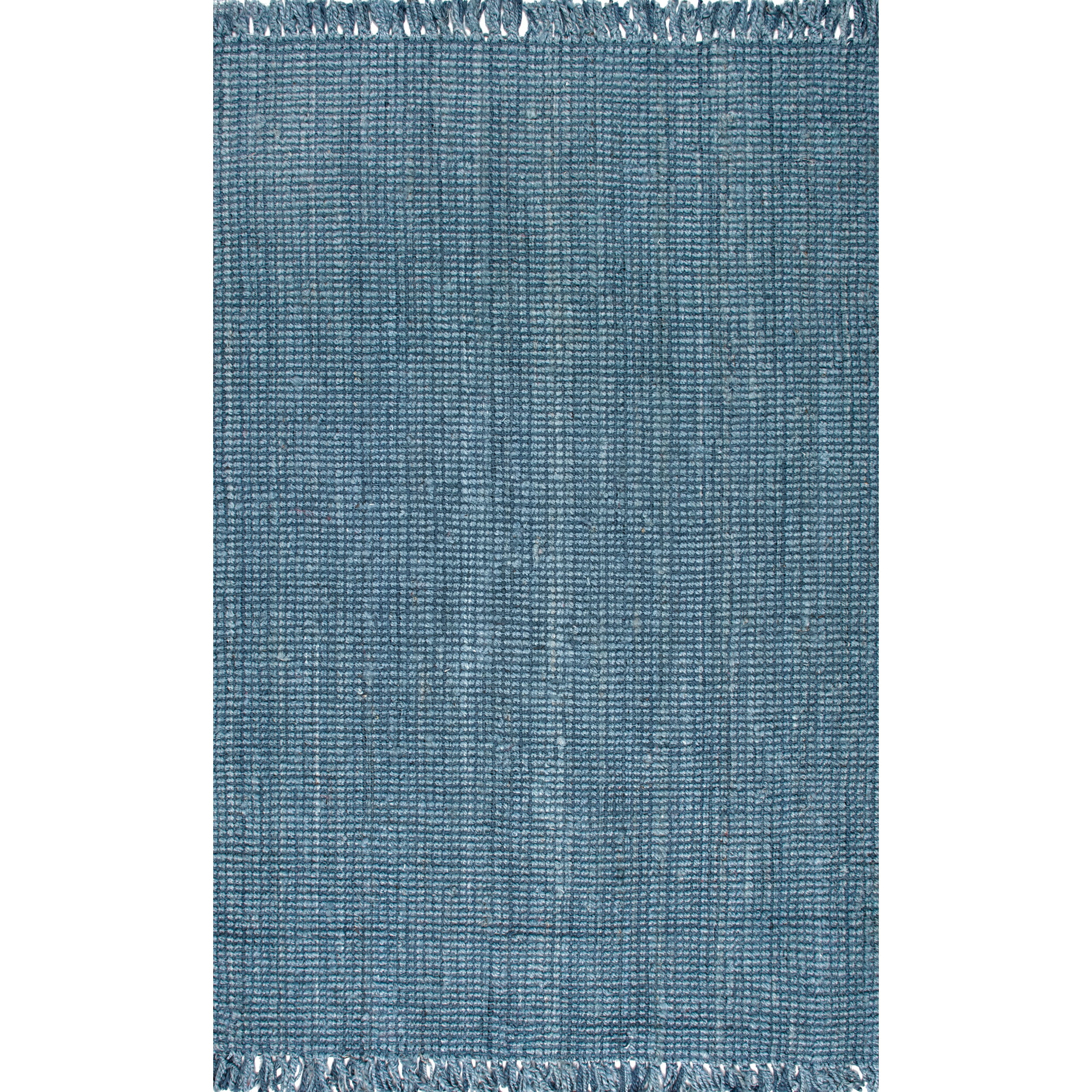 Handmade Blue Wool Braided Reversible Rug, 38" x 7"