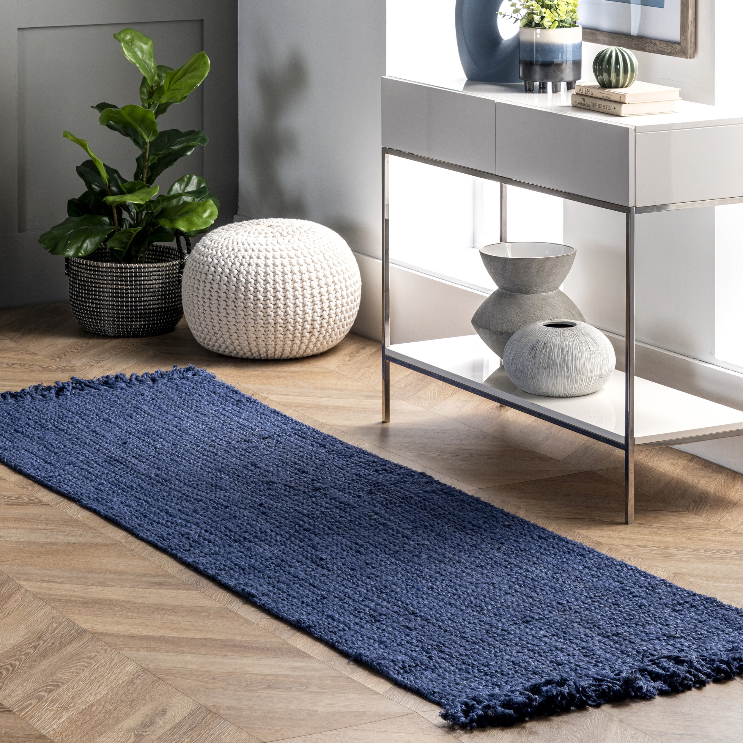 nuLOOM Daniela Chunky Jute Navy 2' 6" x 8' Farmhouse Runner Rug