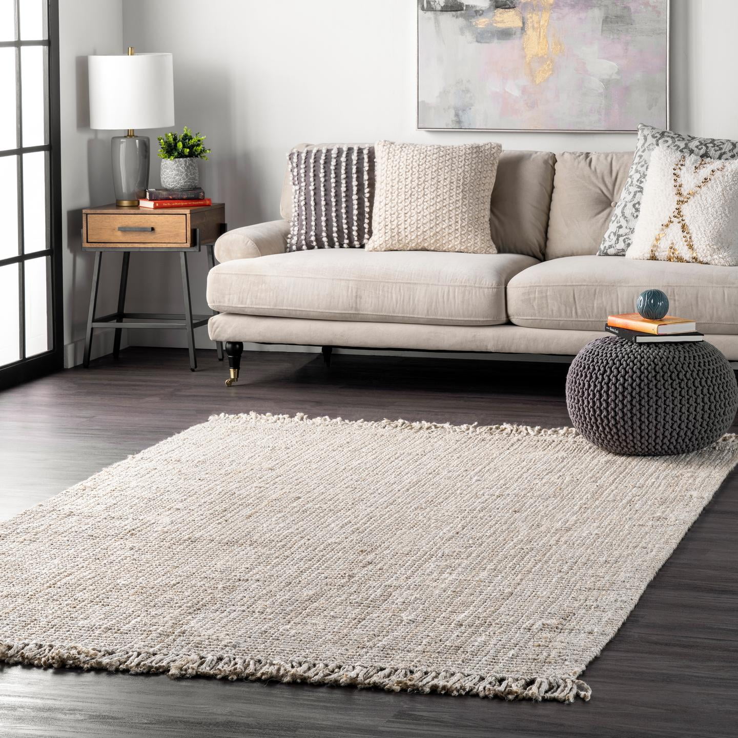 Handmade Bleach White Jute 5' x 7' Rectangular Rug