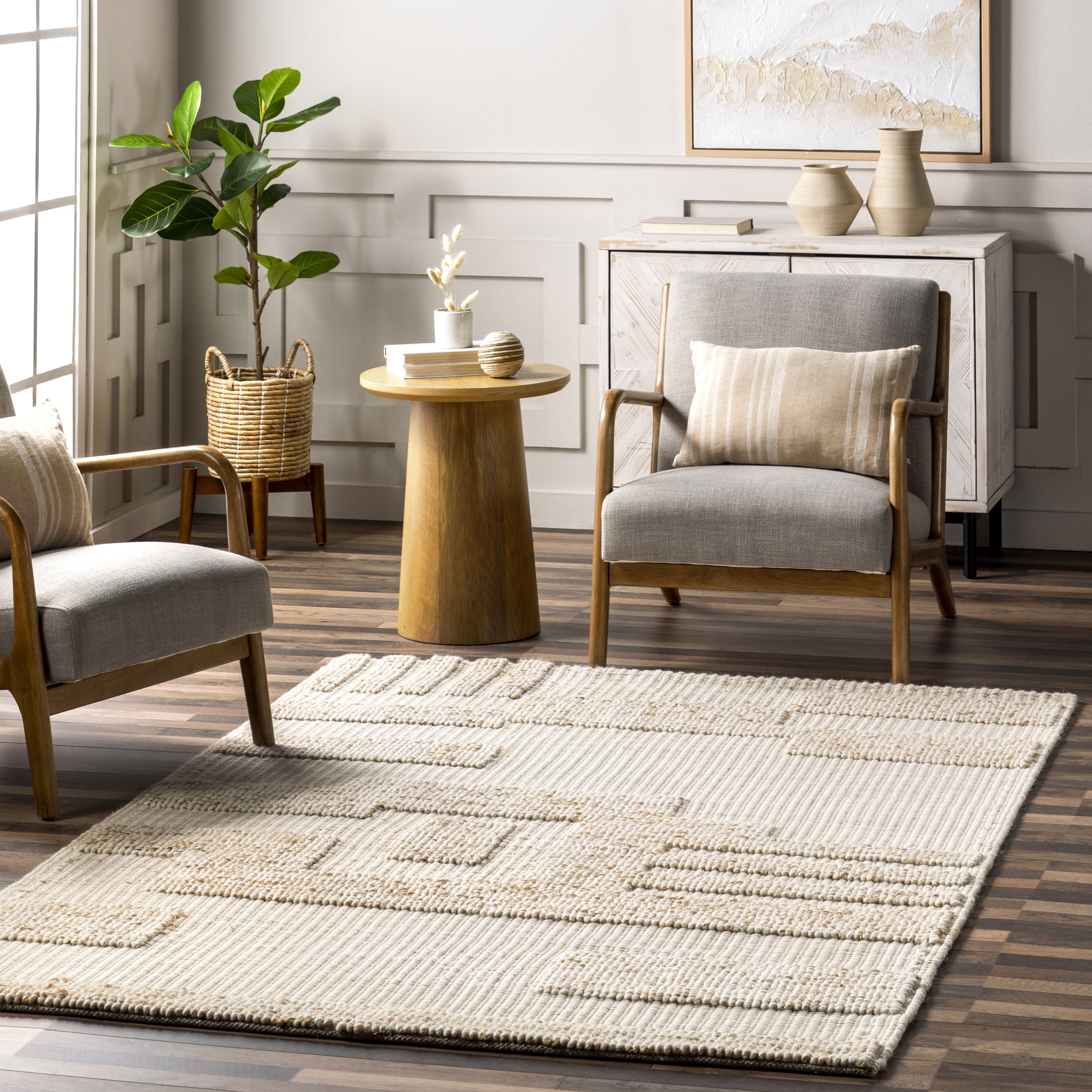 Ivory Abstract High-Low Wool 5' x 8' Area Rug
