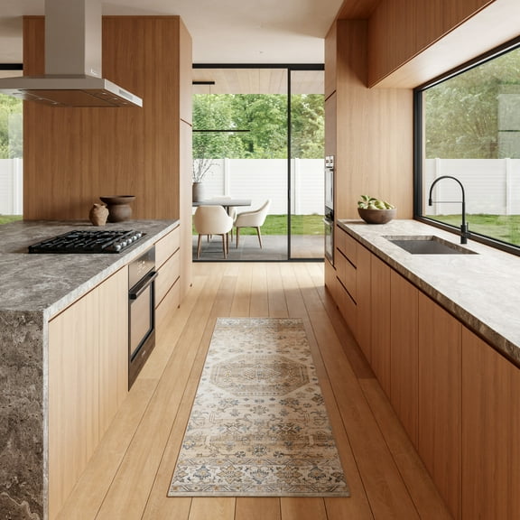 nuLOOM Darby Persian SplashGuard Machine Washable Area Rug, 2' 6" x 6', Runner, Darby Beige