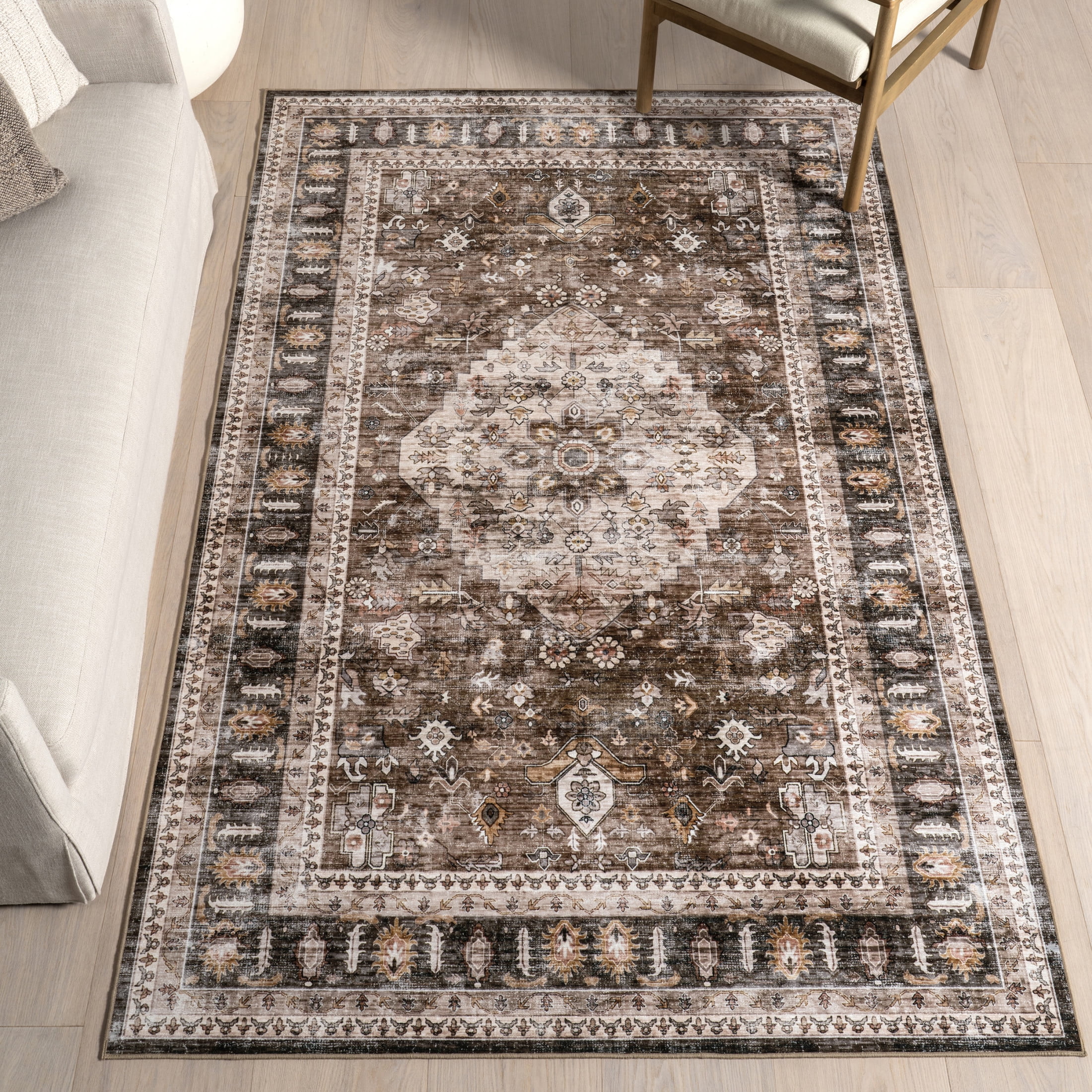 Davi Dark Brown 9' x 12' Machine Washable Area Rug
