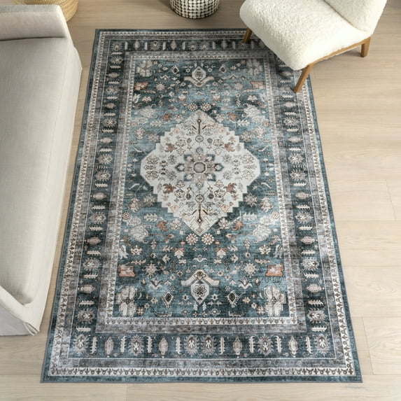nuLOOM Davi Faded SplashGuard Machine Washable Area Rug, 5' x 8', Davi Green