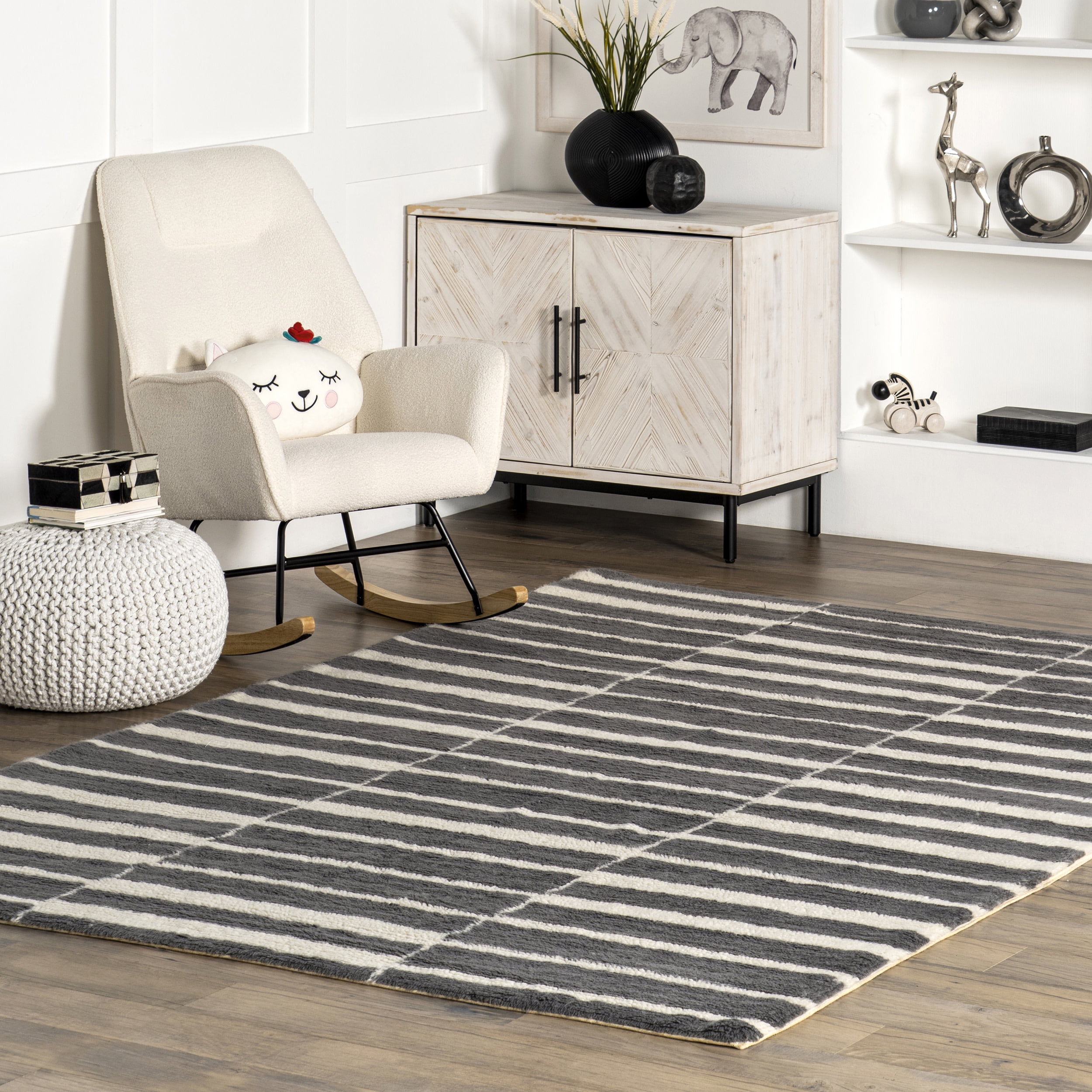 nuLOOM Dayna Striped Machine Washable Wool Area Rug, 3' x 5', Gray
