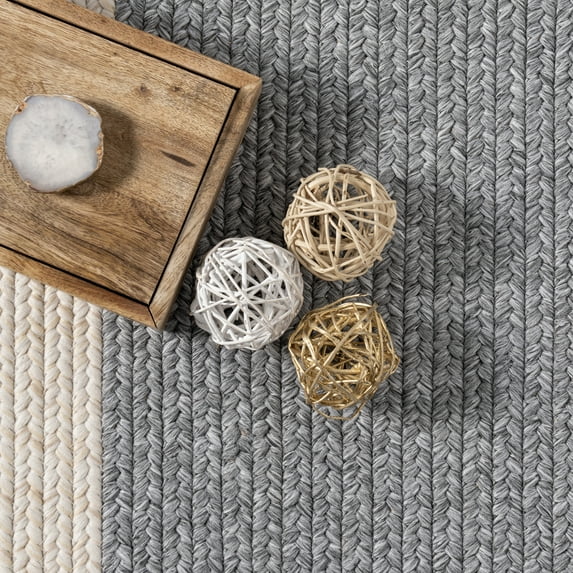nuLOOM Indoor/Outdoor Braided Solid Border Delaine Area Rug, 8', Round, Delaine Grey