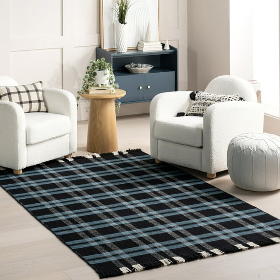 nuLOOM Denton Country Plaid Wool Fringe Area Rug, 5' x 8', Black