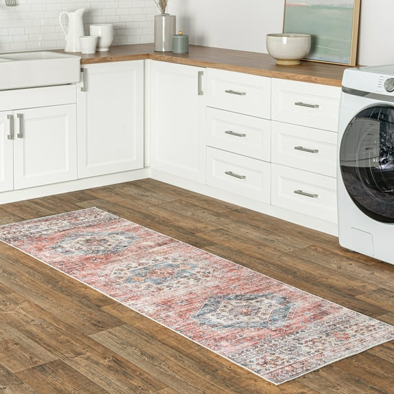 nuLOOM Desna SpinClean Machine Washable Faded Vintage Area Rug, 2' 6" x 6', Runner, Desna Brick