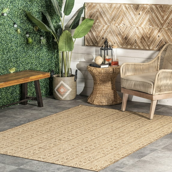 nuLOOM Devon Geometric Stiped Indoor/Outdoor Area Rug, 6' 7" x 9', Devon Beige