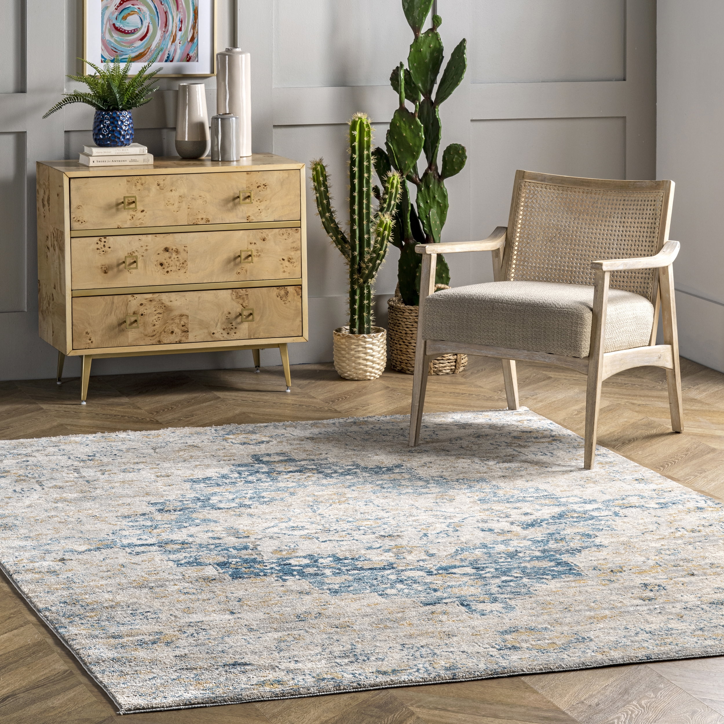 Blue Medallion Synthetic Square Easy Care Rug