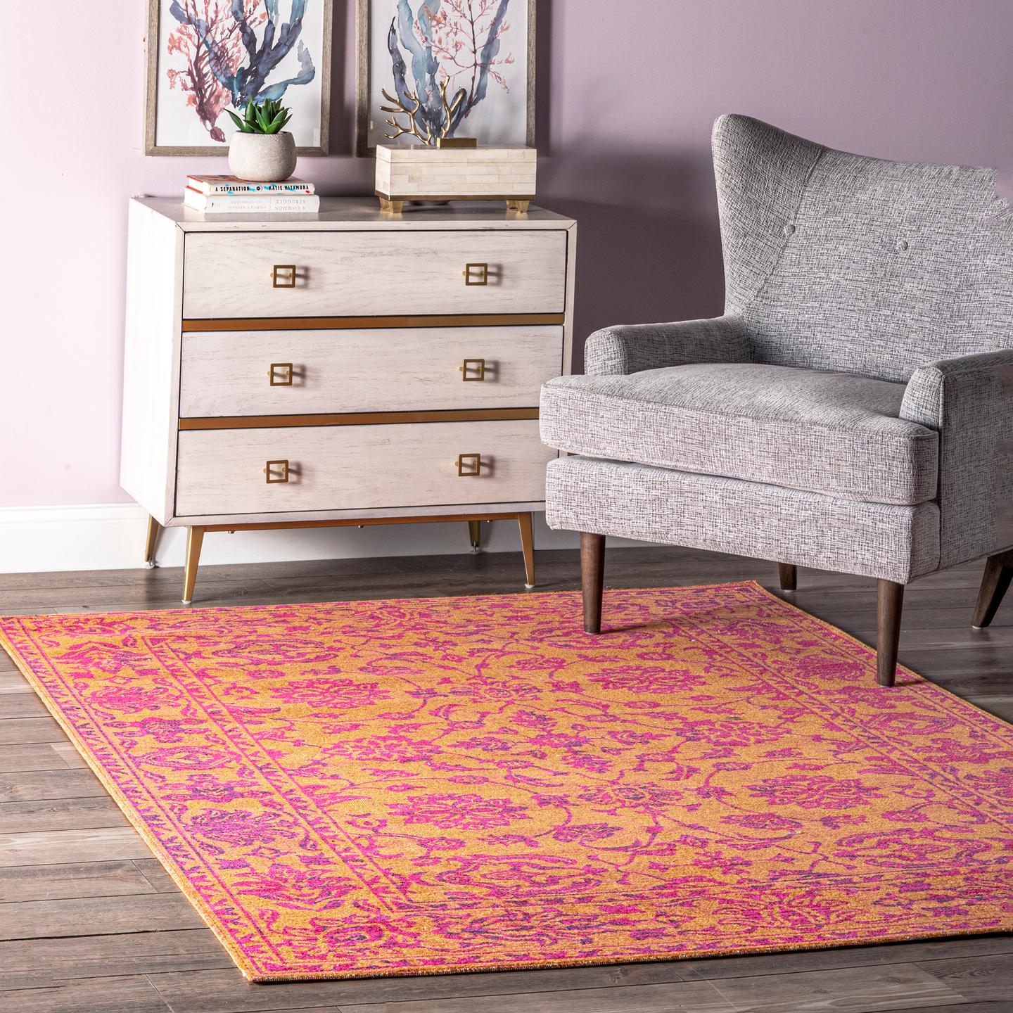 nuLOOM Distressed Floral Fiona Area Rug or Runner