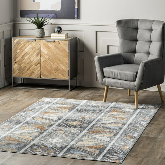 nuLOOM Dolina SpinClean Tribal Stripes Machine Washable Area Rug, 5' 3" x 8', Dolina Grey