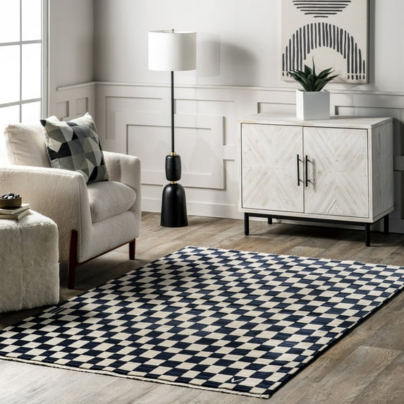 nuLOOM Dominique Abstract Checkered Fringe Area Rug, 3' 3" x 5', Dominique Navy