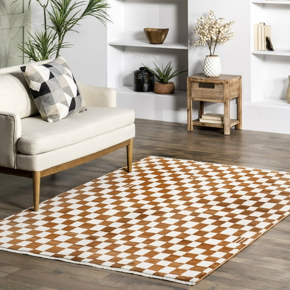 nuLOOM Dominique Abstract Checkered Fringe Area Rug, 8' x 10' 2", Orange
