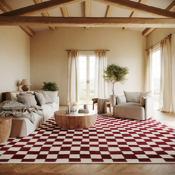 nuLOOM Dominique Abstract Checkered Fringe Area Rug, 9' x 12', Dominique Red
