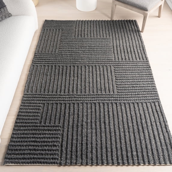 nuLOOM Dorene Contemporary High-Low Striped Wool Area Rug, 4' x 6', Charcoal