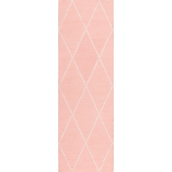 nuLOOM Dotted Diamond Trellis Wool Runner Rug, 2' 6" x 8', Baby Pink