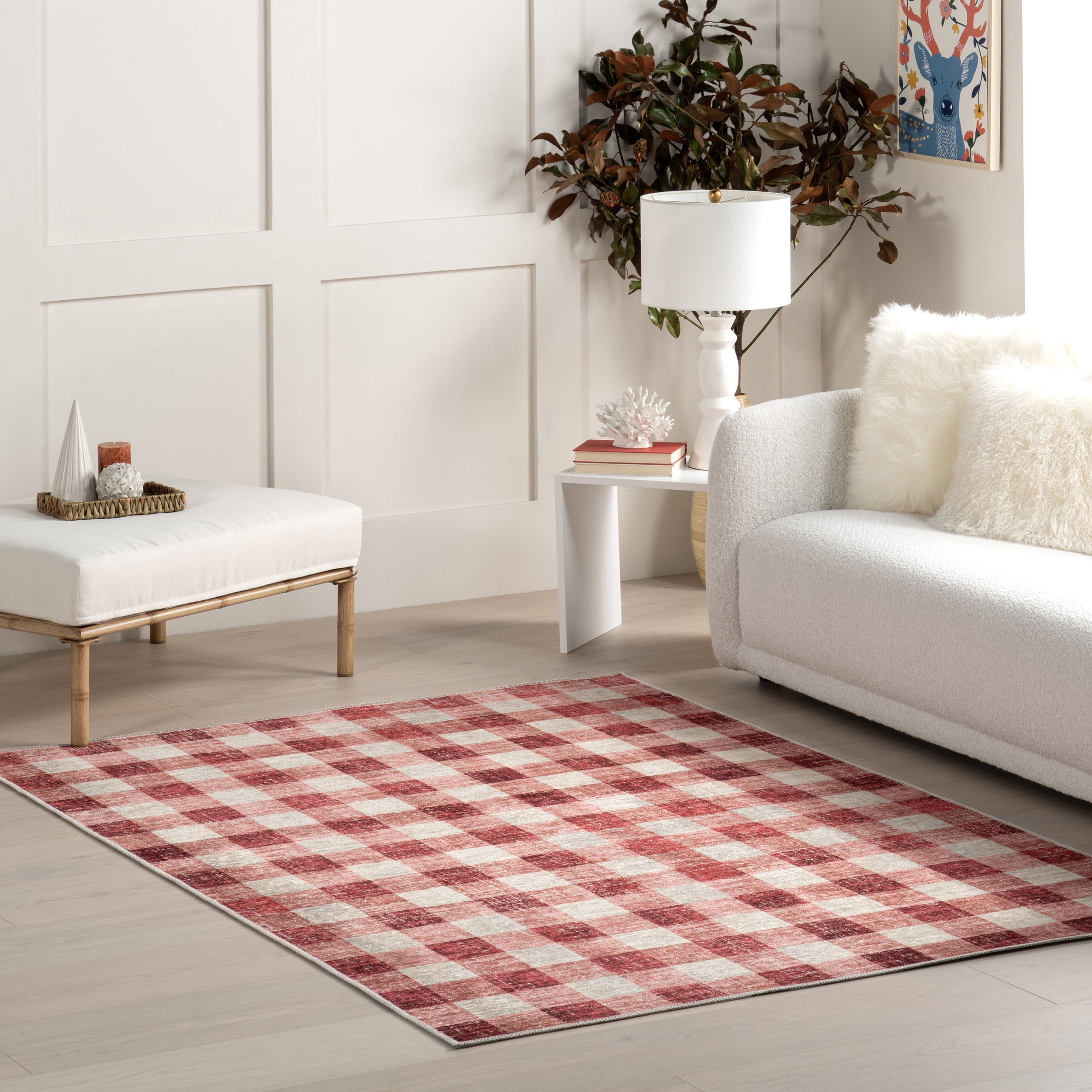 nuLOOM Drew Gingham Plaid Machine Washable Area Rug, 4' x 6', Pink