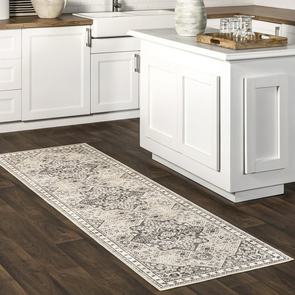 nuLOOM Eira Medallion SplashGuard Machine Washable Area Rug, 2' 6" x 8', Runner, Eira Taupe
