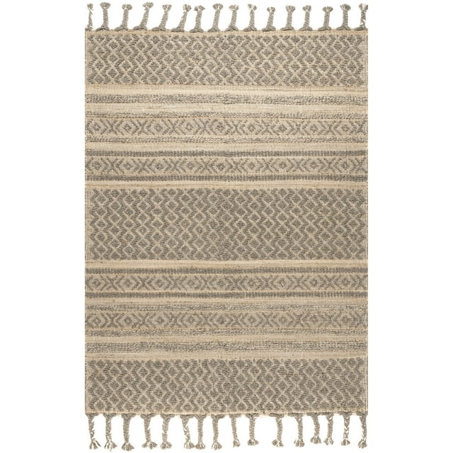 nuLOOM Elenora Wool and Jute Textured Diamond Aztec Braided Tassel Area