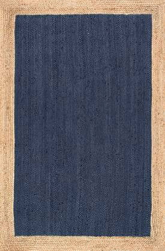 Handmade Blue Jute Round Reversible Accent Rug