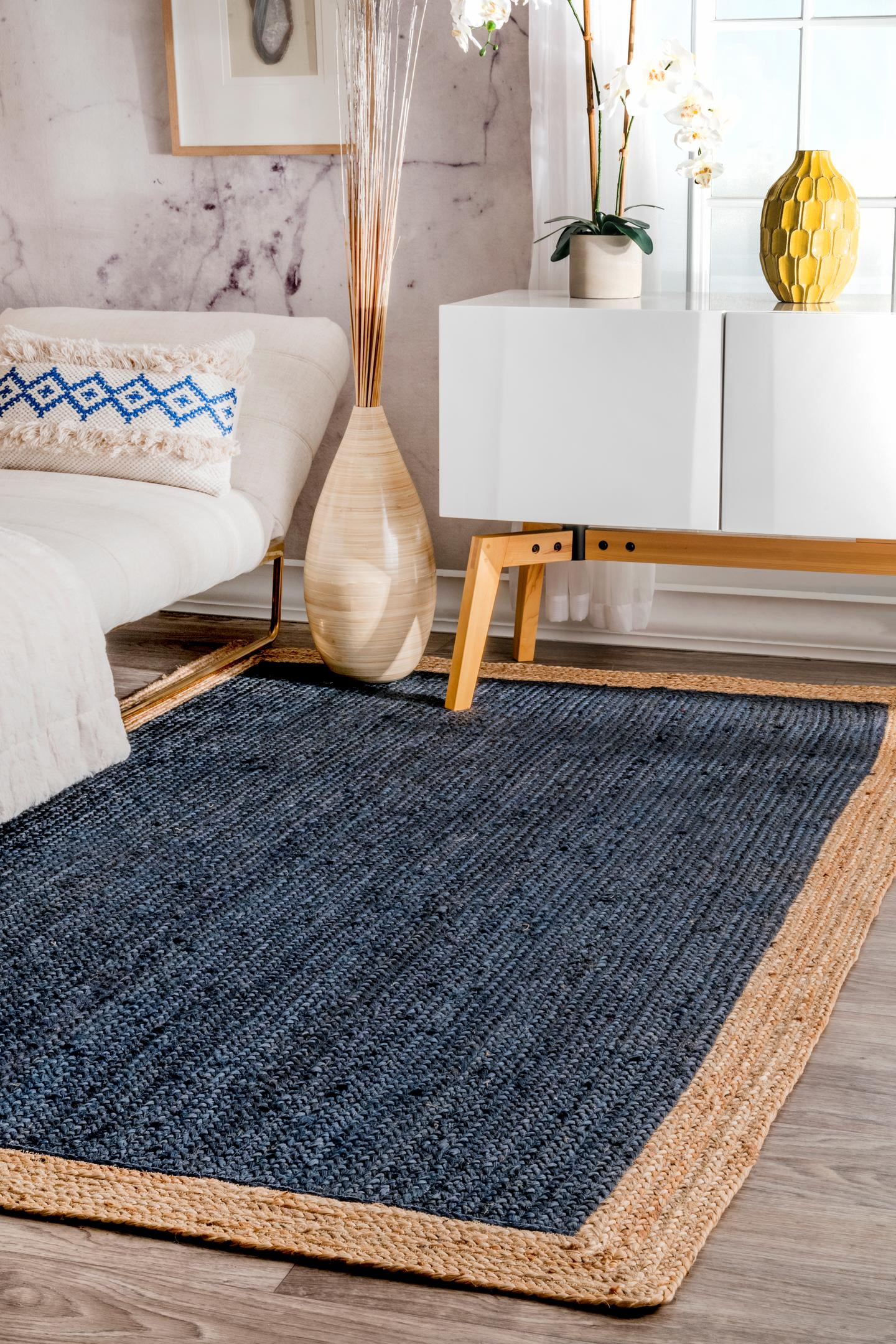 Handmade Blue Jute Rectangle Area Rug, 3' x 5'