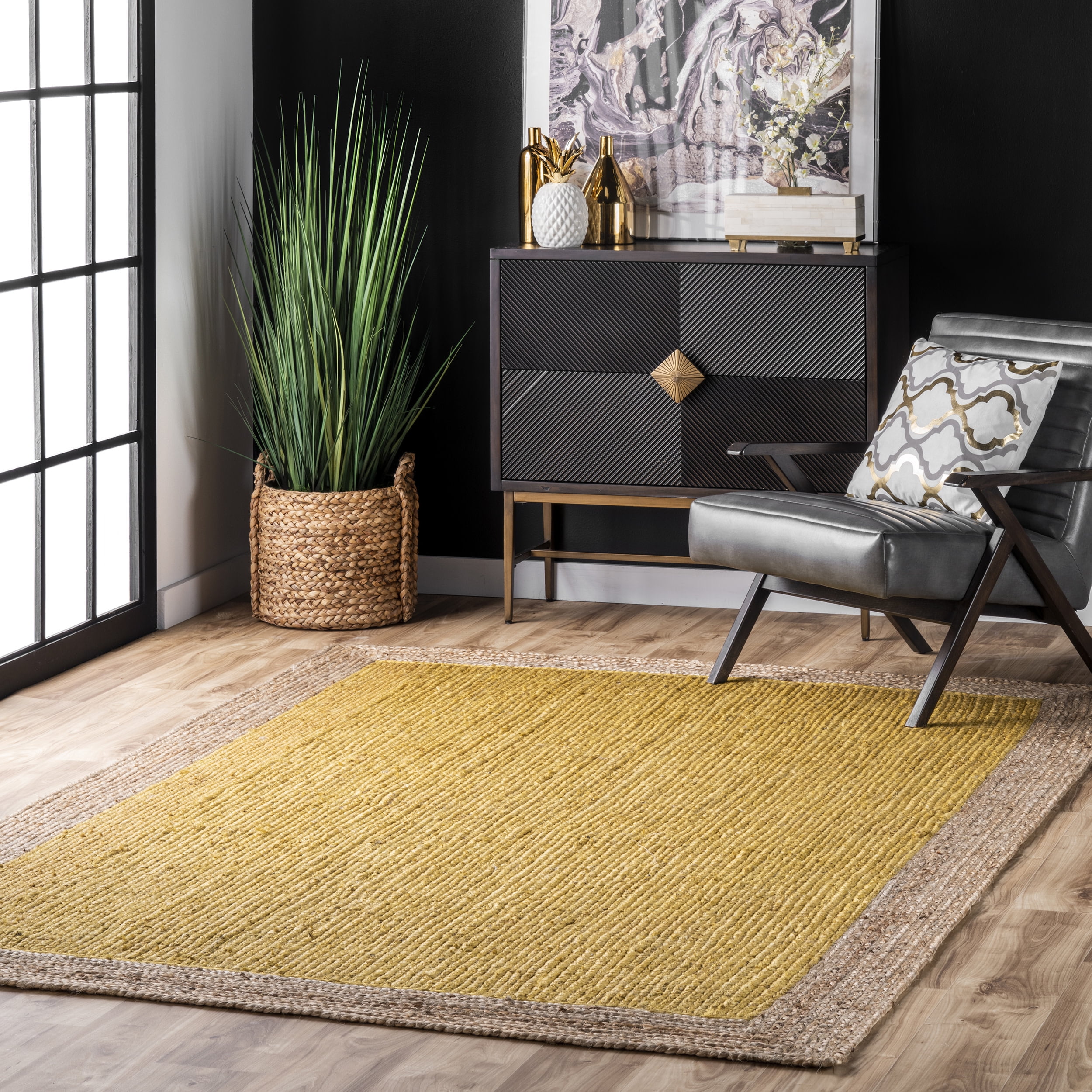 Braided Eleonora Handmade Jute Rectangular Rug, 5' x 8', Yellow