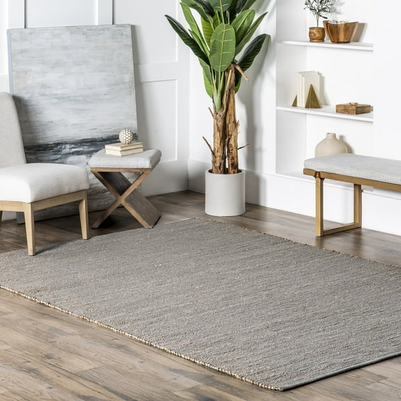 nuLOOM Elfriede Farmhouse Jute Blend Area Rug, 4' x 6', Grey