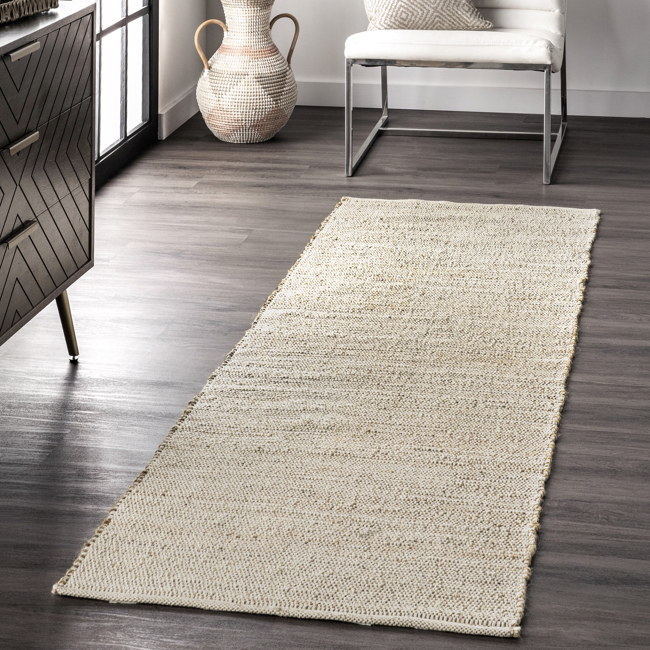 Handwoven Natural Jute and Cotton Blend Runner Rug