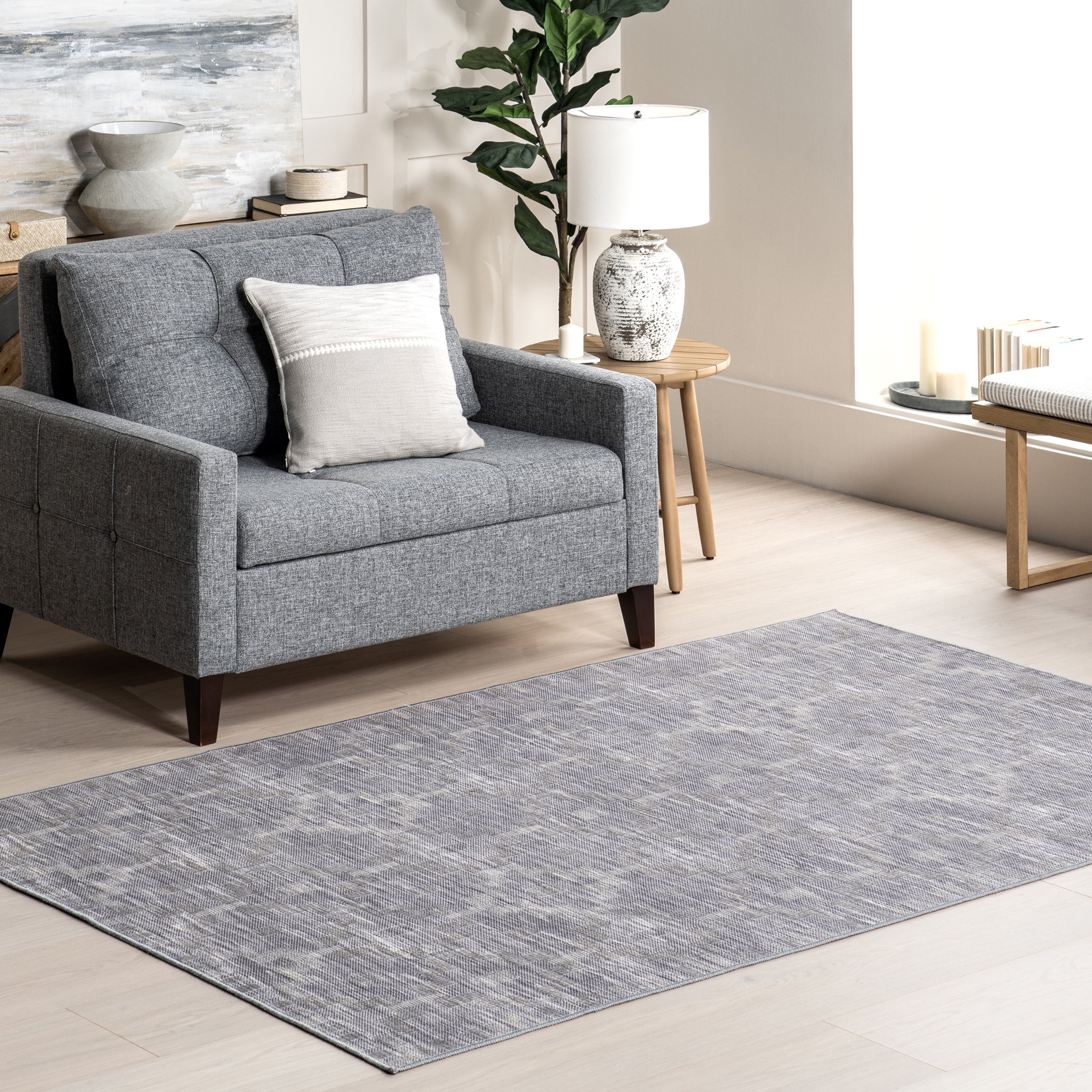 Elia Blue Geometric Washable Cotton Area Rug