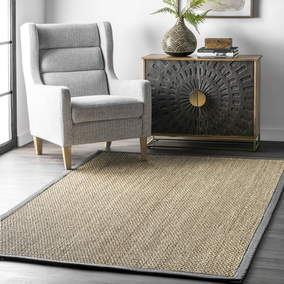 nuLOOM Elijah Farmhouse Seagrass Area Rug, 6' x 9', Elijah Dark Grey