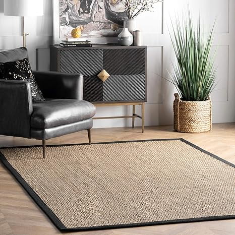 Elijah Black Stripe Seagrass 52'' x 24'' Easy Care Area Rug