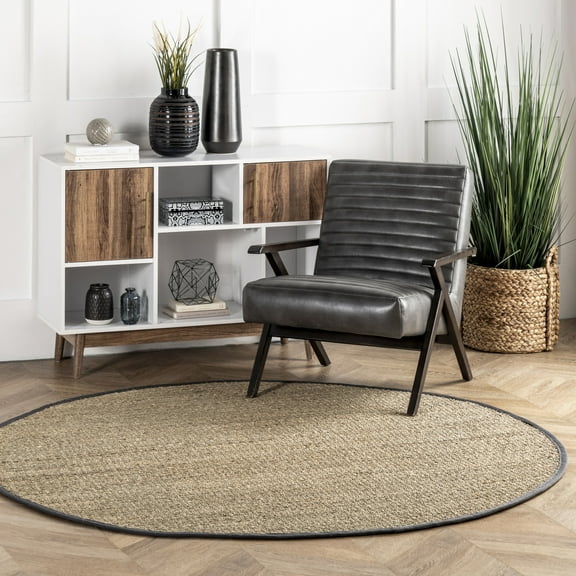 nuLOOM Elijah Farmhouse Seagrass Area Rug, 4', Round, Elijah Dark Grey