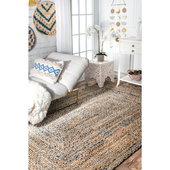 nuLOOM Eliz Hand Braided Jute Area Rug, 4', Blue