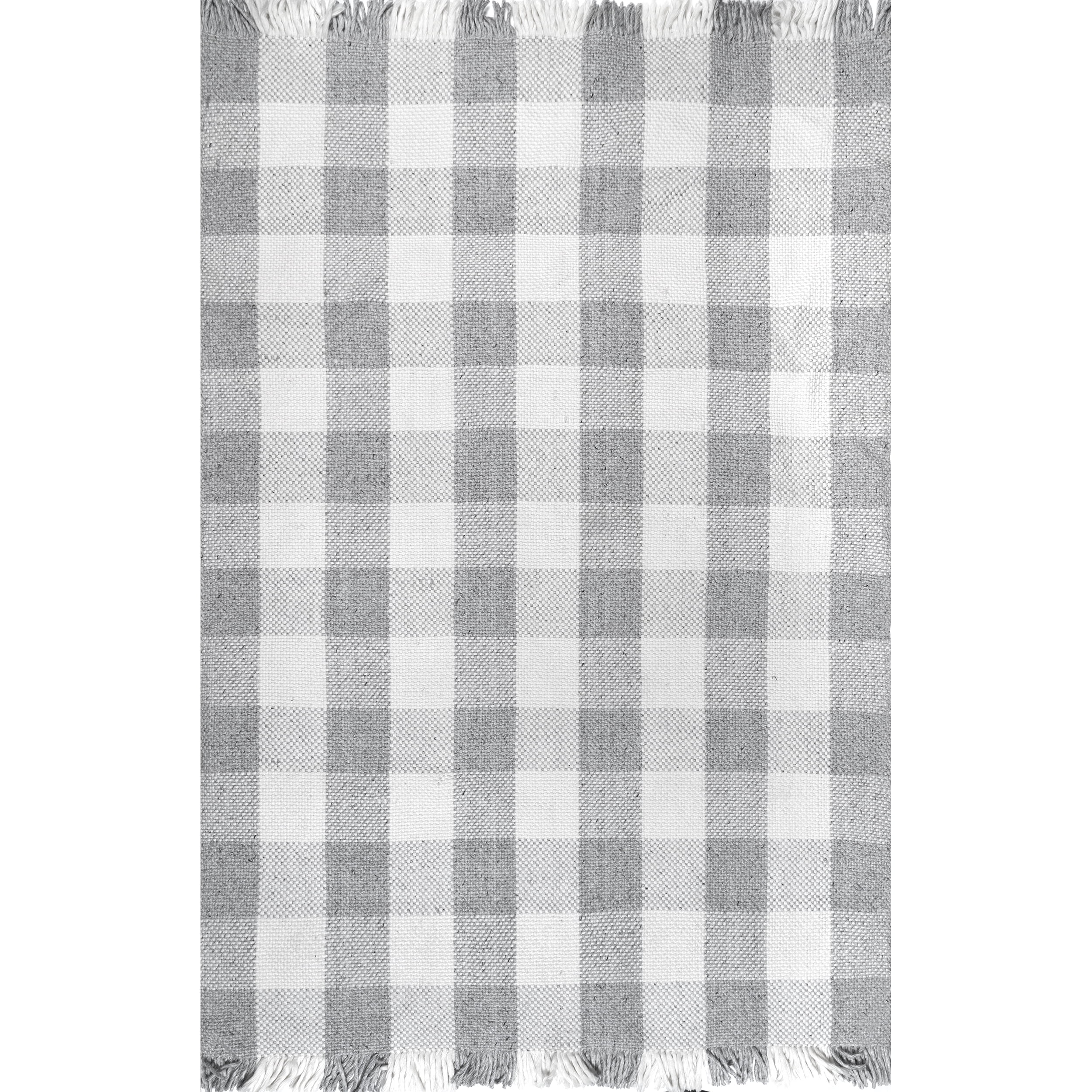 nuLOOM Ellis Hand Woven Farmhouse Plaid Fringe Area Rug, 9' x 12', Grey