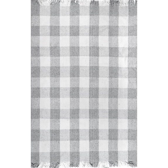 nuLOOM Ellis Hand Woven Farmhouse Plaid Fringe Area Rug, 9' x 12', Grey