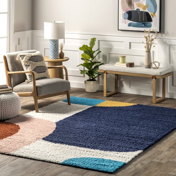 nuLOOM Ellyn Abstract Shapes Shag Area Rug, 6' 7" x 9', Blue