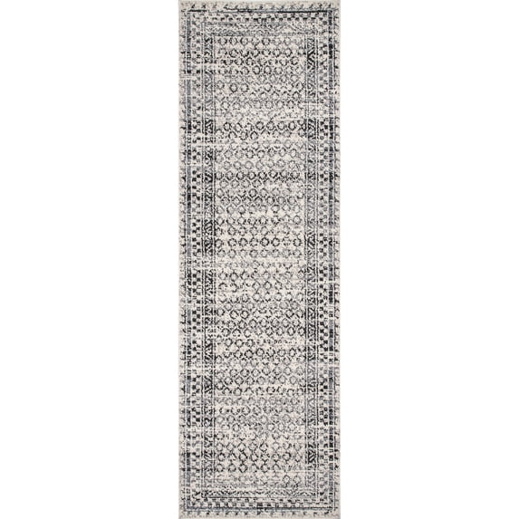 nuLOOM Elodie Distressed Diamonds Runner Rug, 2' 6" x 10', Light Gray