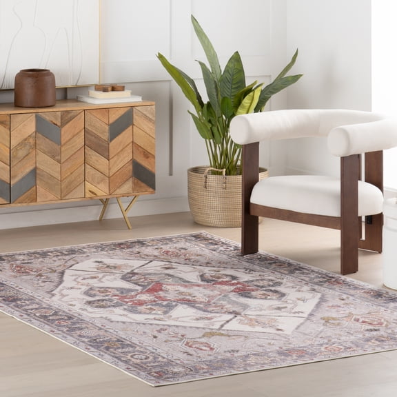 nuLOOM Eloqua SplashGuard Machine Washable Area Rug, 6' x 9', Eloqua Beige