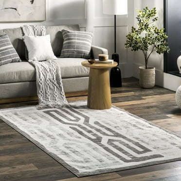 nuLOOM Erikka Geometric Stripes Machine Washable Area Rug, 5' x 8', Light Gray